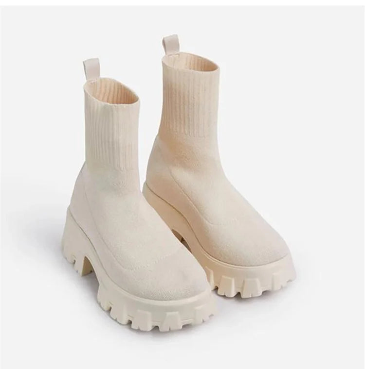 "Platform Dreamin" Women's Designer Slip On Knitted Platform Boots