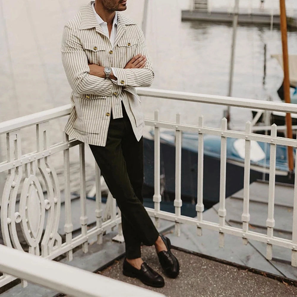 “Dreamin” Men's Casual Long Sleeve Striped Shirt