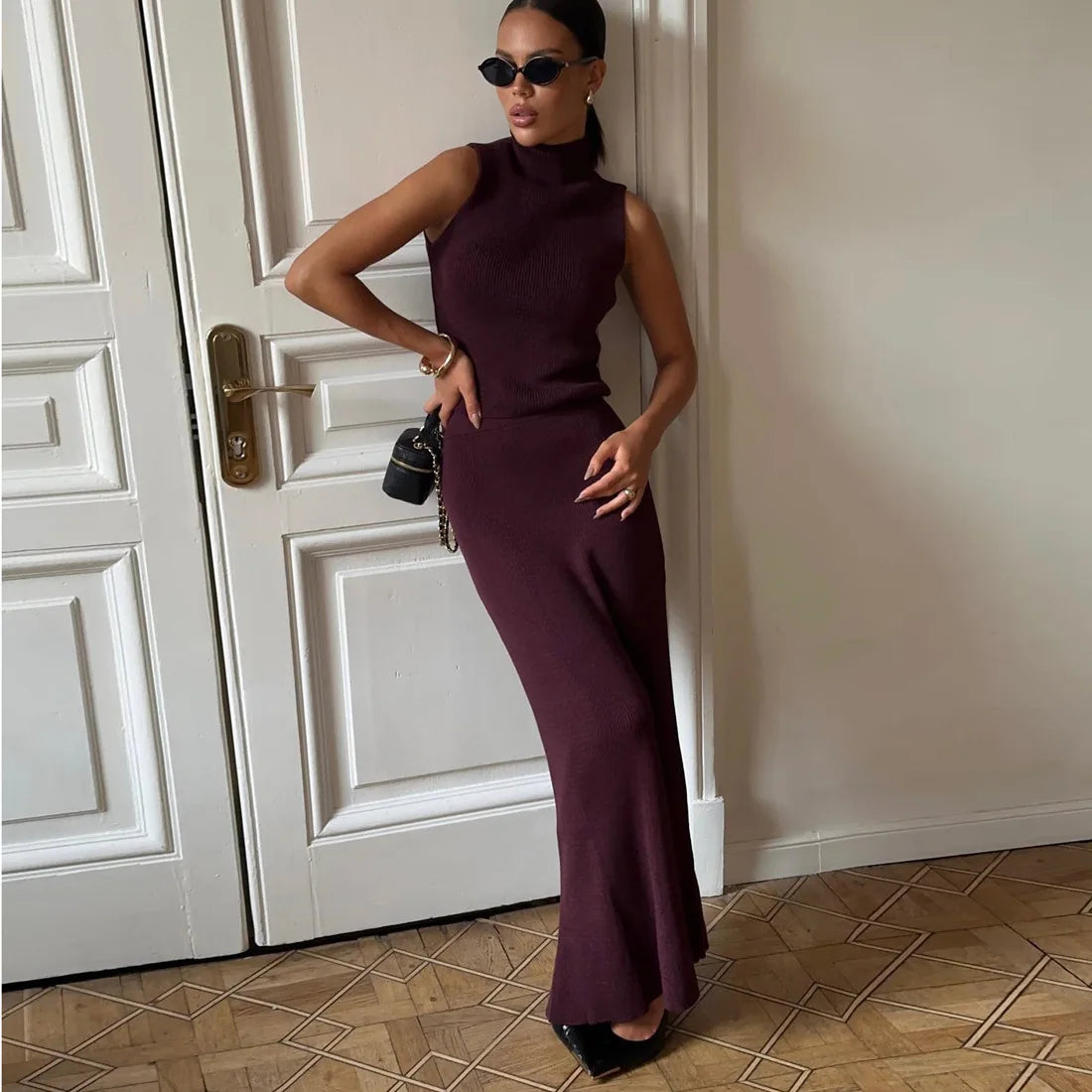 "Tuu LaRose" Women's Elegant Knitted Two-piece Maxi Skirt Set