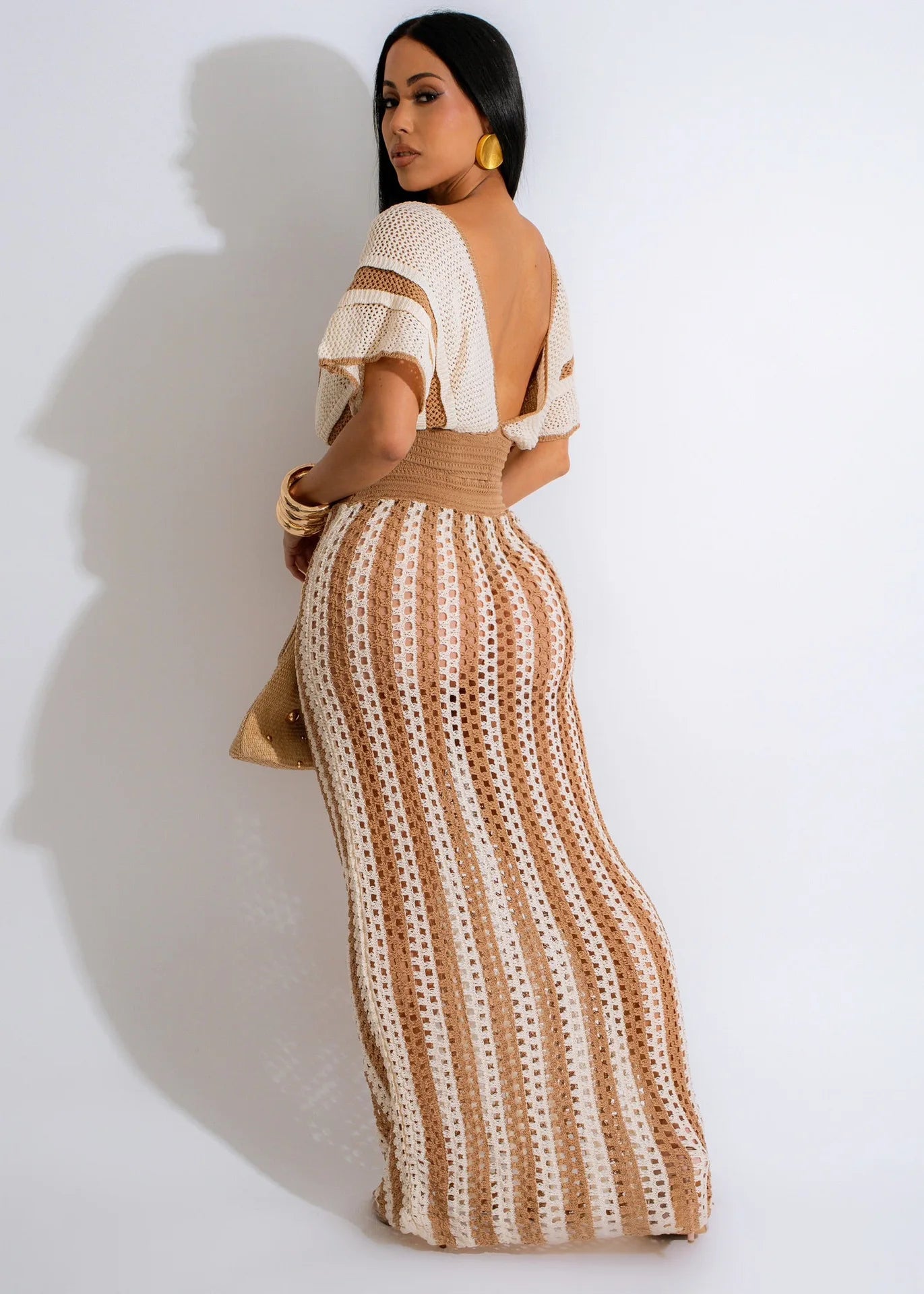 "Jolie" Knitted Striped 2 Piece Cropped Outfit Set