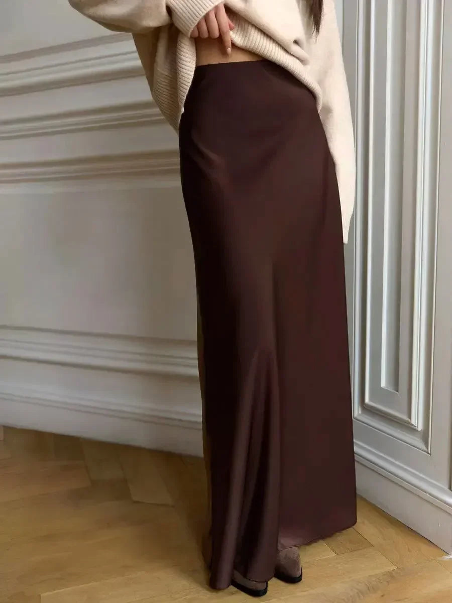 "Moda" Women's Satin High Waist Maxi Skirt