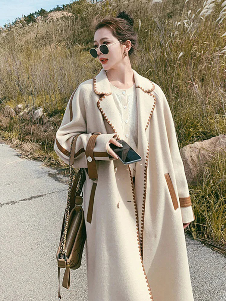 “Helena” Women’s Contrast Double-sided Wool Designer Coat