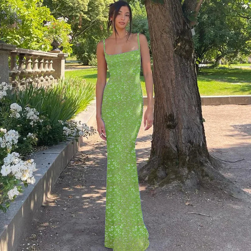 “Daffodil” Women’s Sexy Floral Backless Maxi Sundress