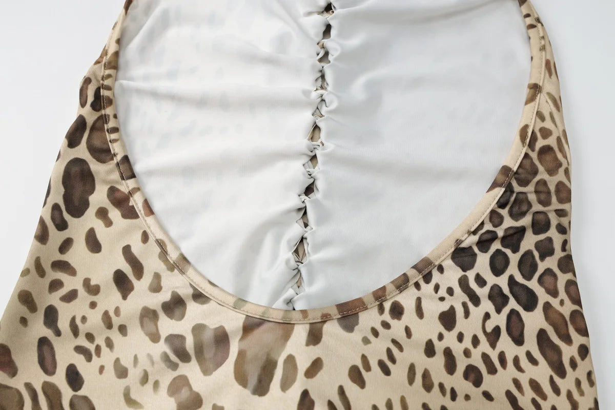 "Blackout" Women's Embellished Backless Leopard Print Maxi Dress