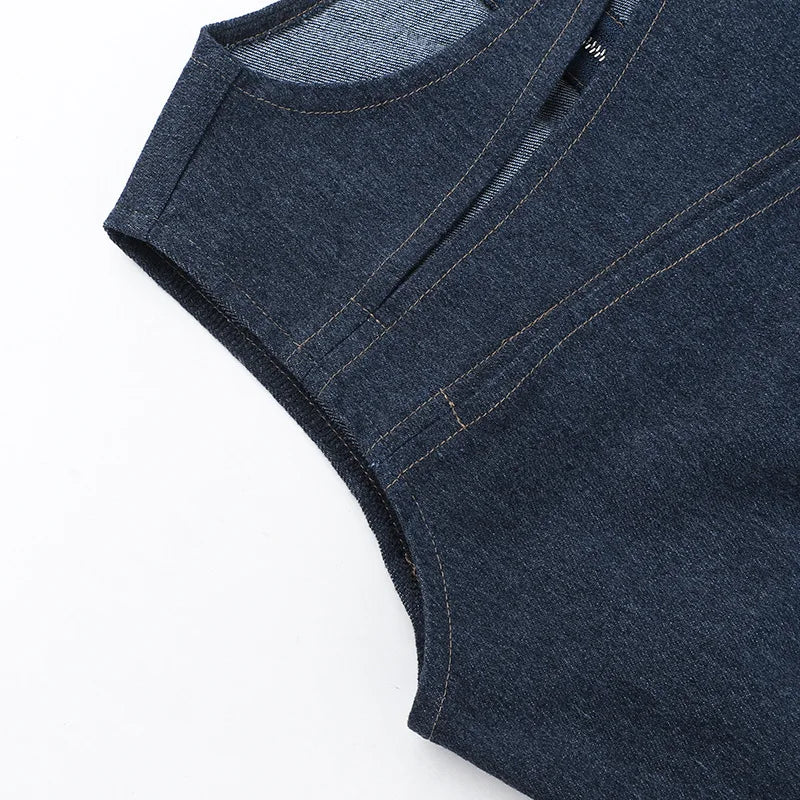"Valley" Women's Sleeveless Round Neck Denim Vest