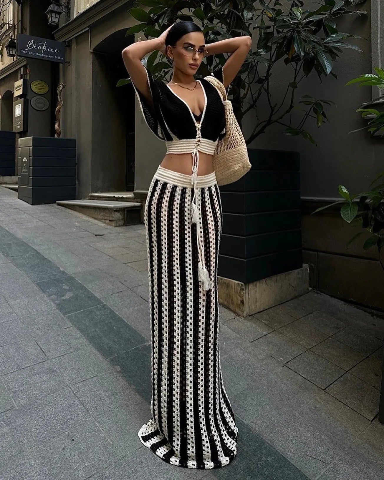 "Jolie" Knitted Striped 2 Piece Cropped Outfit Set