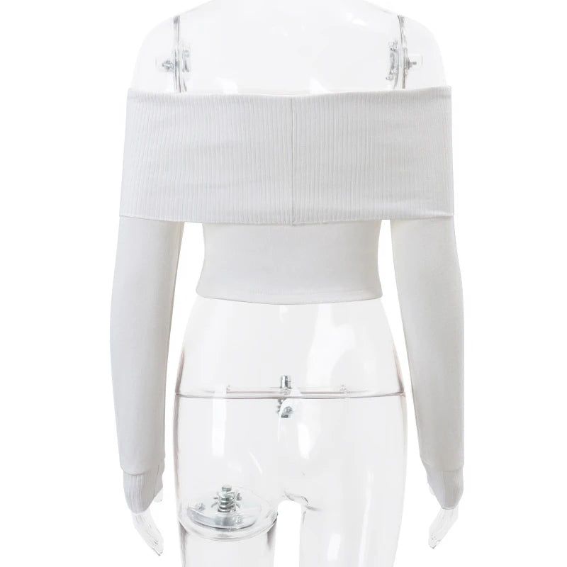 "Callista" Women's Ribbed Off Shoulder Long Sleeve Crop Top