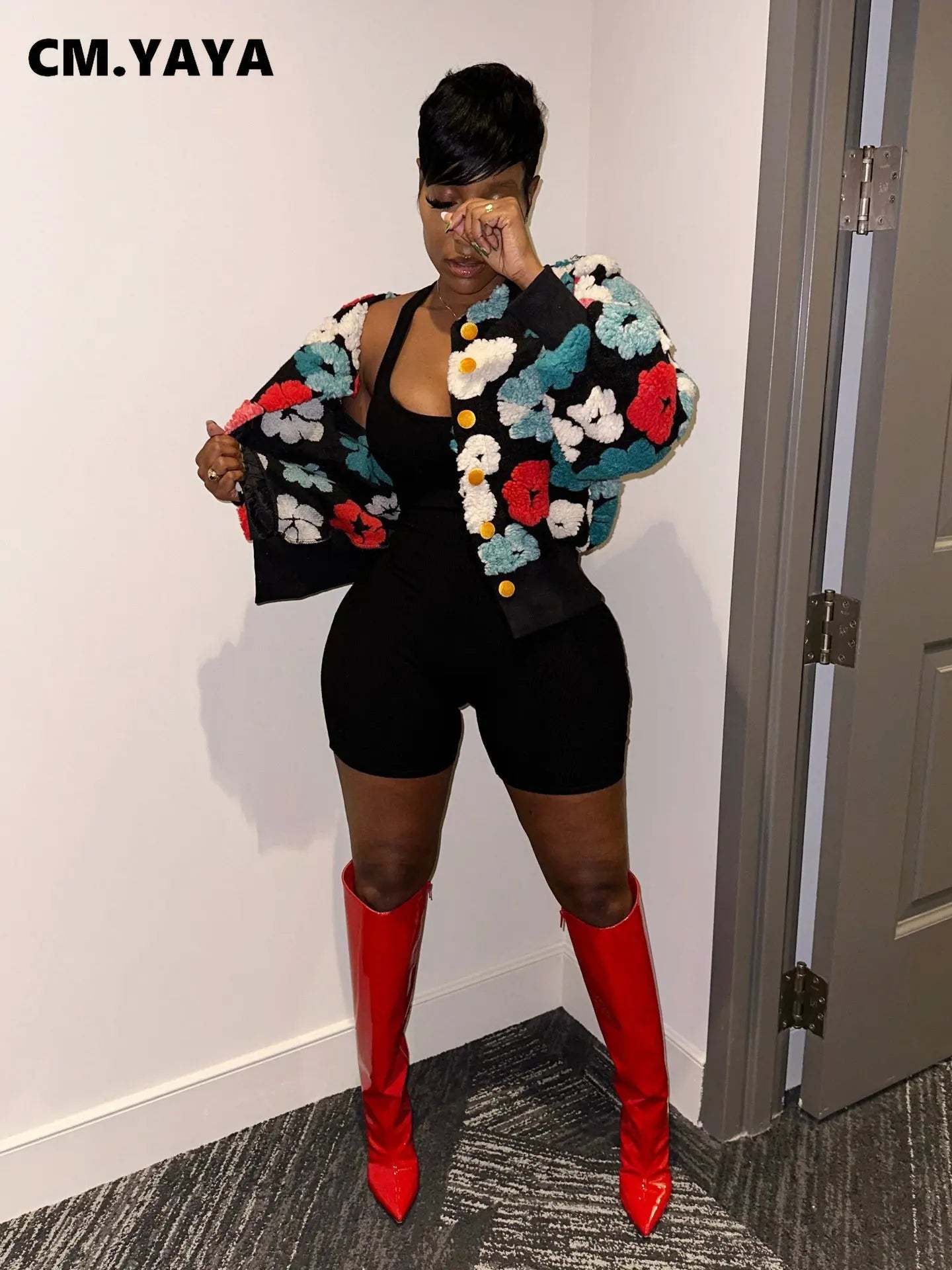“Sauced Up” Elegant Front Floral Print Long Sleeve Jacket