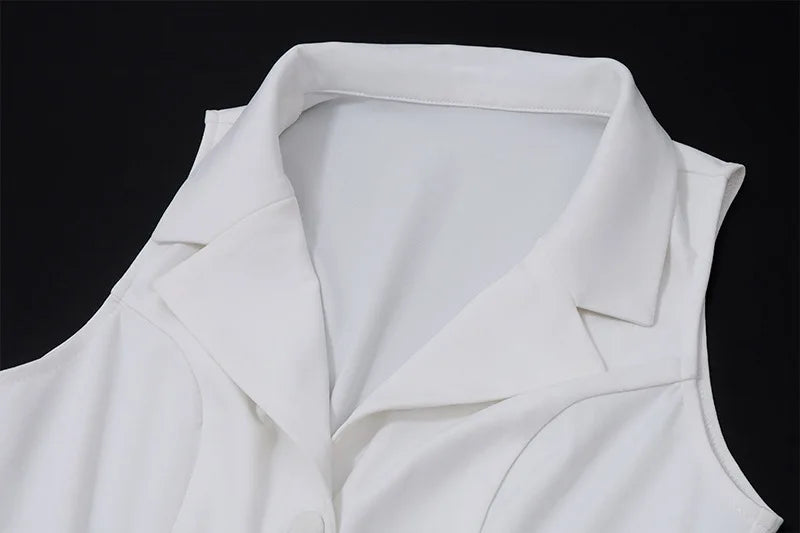 ”The Banks” Women’s White V Neck Pleated 2 Piece Outfit Set