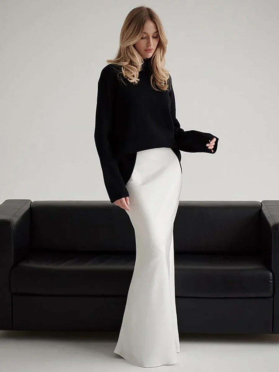 "Moda" Women's Satin High Waist Maxi Skirt