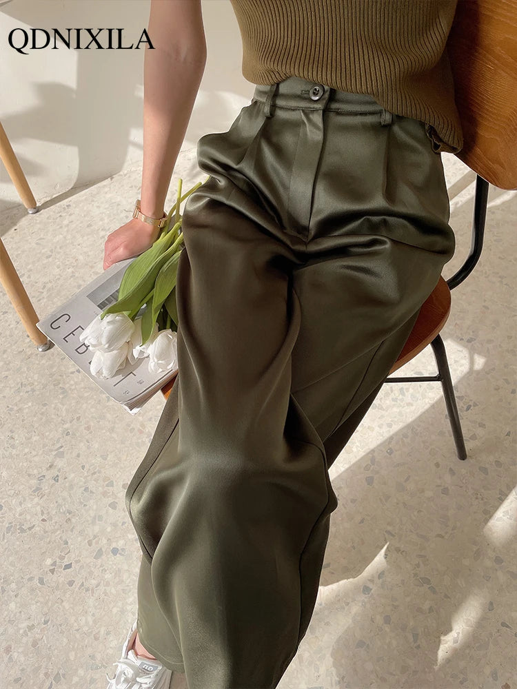 “Sway” Women’s Elegant High Waist Wide Leg Silk Pants