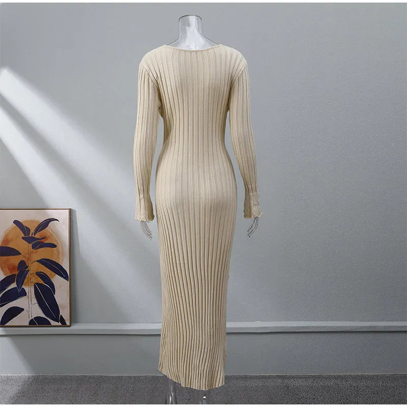 “Everlove” Women’s Casual Knitted Long Sleeve Bodycon Maxi Dress