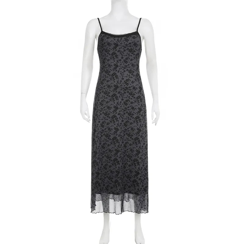 "AllBlack" Vintage Y2K Style Spaghetti Strap Maxi Dress