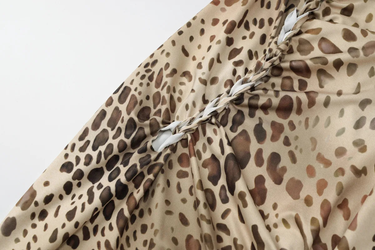 "Blackout" Women's Embellished Backless Leopard Print Maxi Dress