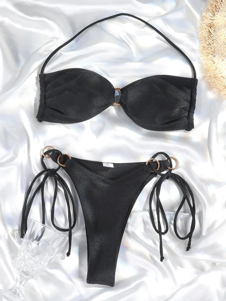 "Minka" Pleated Ring Cut Bikini