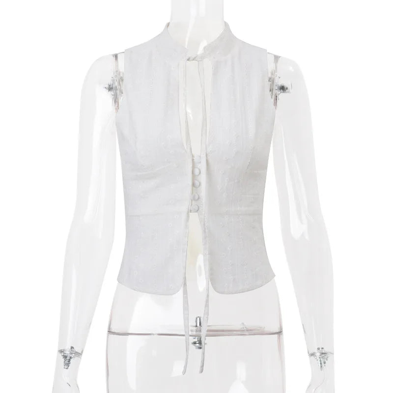 "Girl Next Door" Women's Breathable See-Through Y2K Style Button Up Crop Top