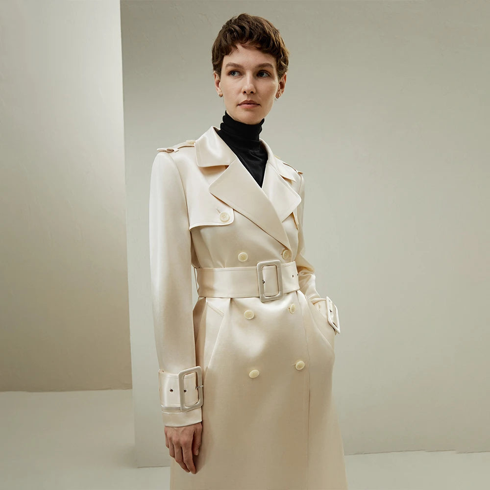 "England" Women's Mulberry Silk Belted Trench Coat