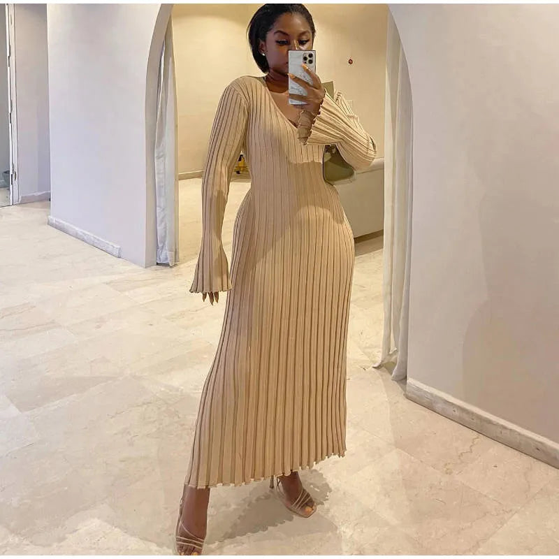 “Everlove” Women’s Casual Knitted Long Sleeve Bodycon Maxi Dress