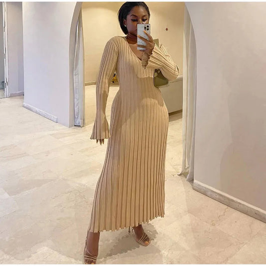 “Everlove” Women’s Casual Knitted Long Sleeve Bodycon Maxi Dress