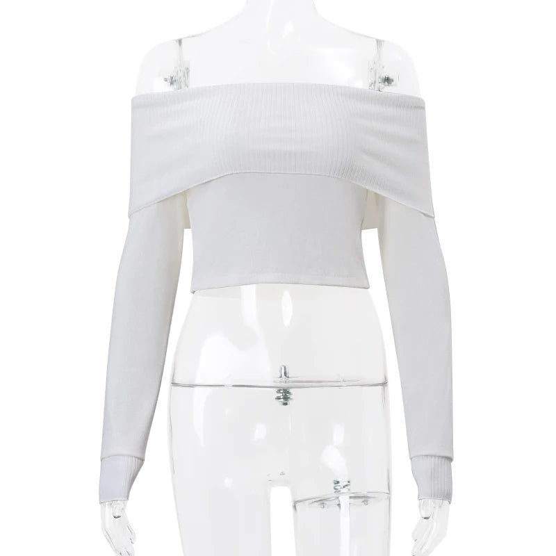 "Callista" Women's Ribbed Off Shoulder Long Sleeve Crop Top