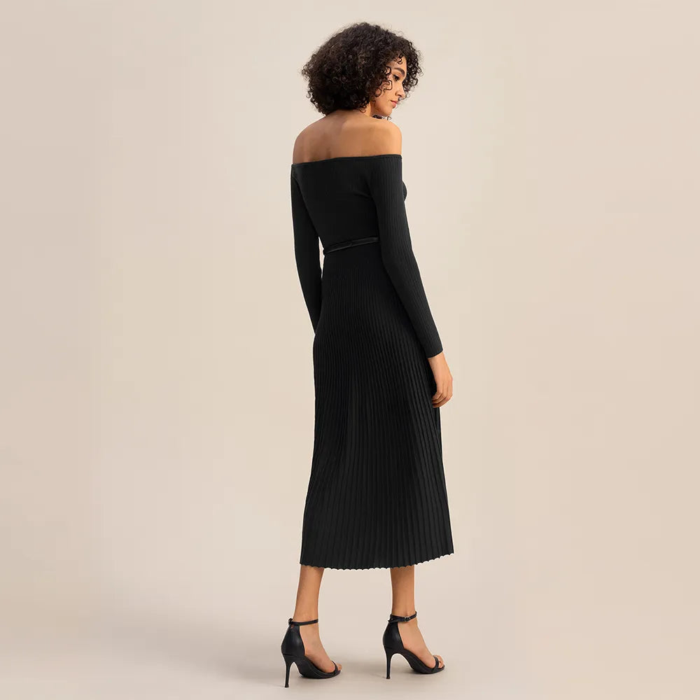 ”Ashley” Silk Knitted Long Sleeve Maxi Dress
