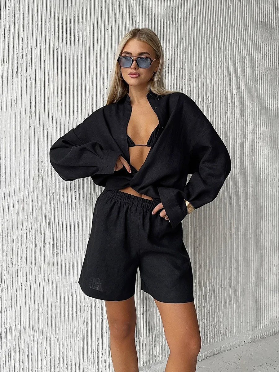 "Malibu" Women's Cotton Long Sleeve 2 Piece Outfit Set