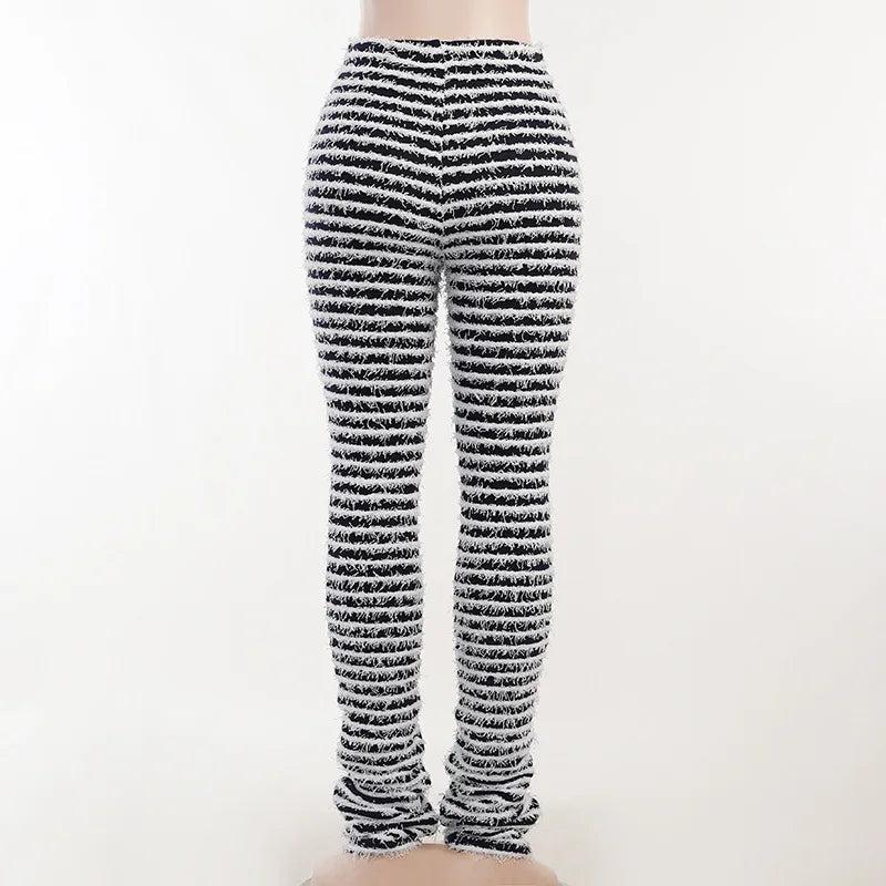 “Pay The Fee” Knitted Black and White Striped High Waist Flare Pants