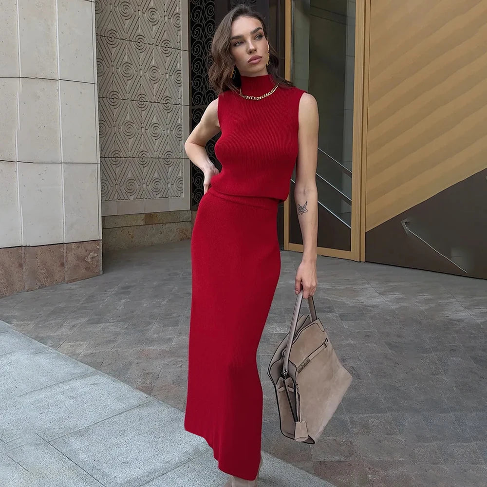 "Tuu LaRose" Women's Elegant Knitted Two-piece Maxi Skirt Set