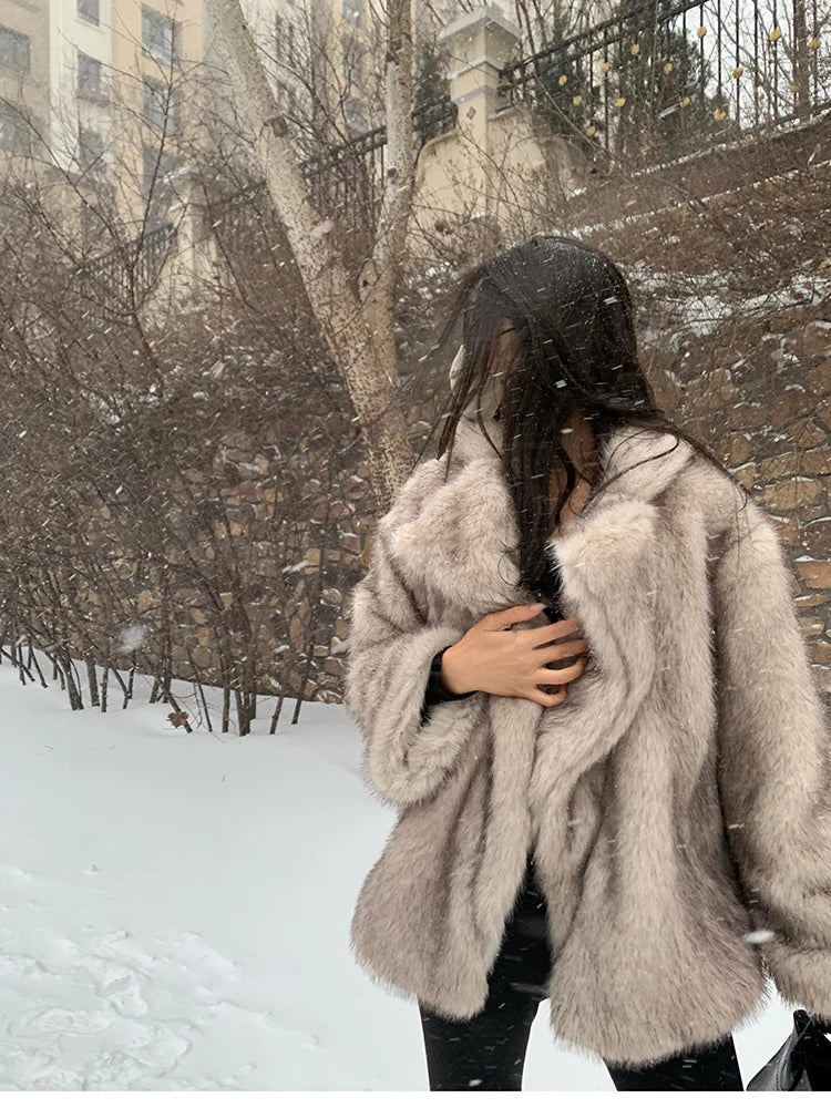 "Milan" Women's Designer Oversized Thick Fox Fur Coat