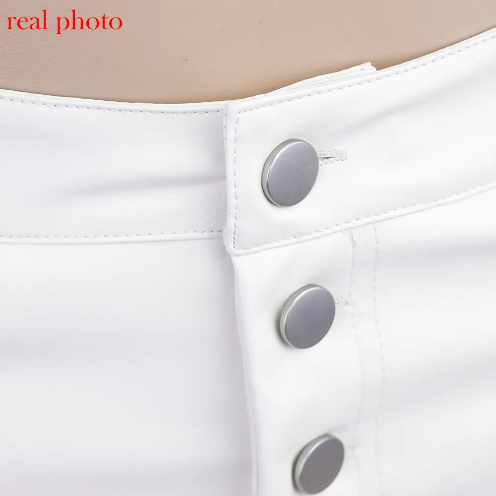 “Miley” High Waist Straight Leg Button Up Leather Pants