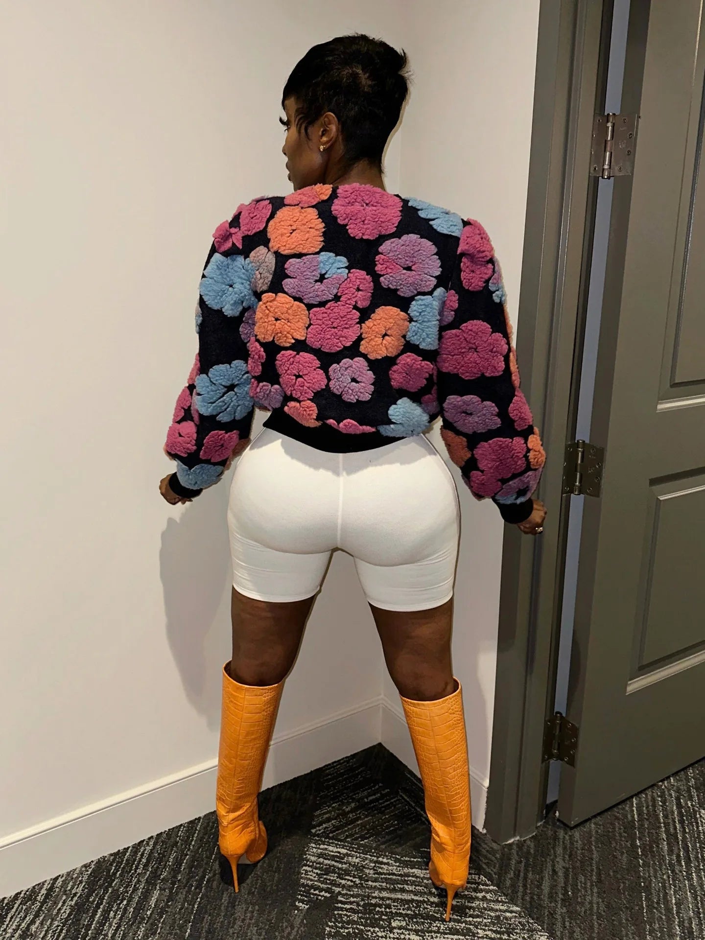 “Sauced Up” Elegant Front Floral Print Long Sleeve Jacket