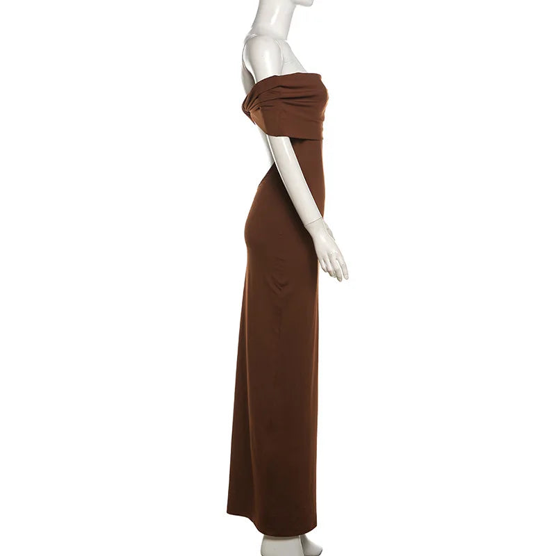 "Elena" Women's Backless Off Shoulder Bodycon Maxi Dress