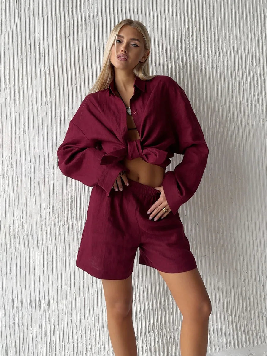 "Malibu" Women's Cotton Long Sleeve 2 Piece Outfit Set