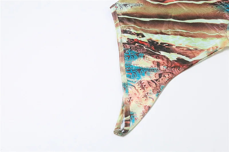 ”Dopamine” Women’s Asymmetric Print Y2K Style One Shoulder Crop Top