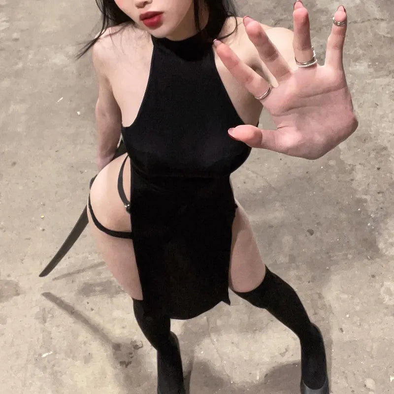 "Katana" Sexy Gothic Style High Split Side Y2k Style Women Dress