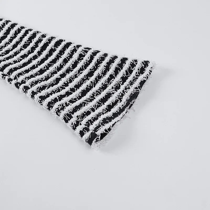 “Pay The Fee” Knitted Black and White Striped High Waist Flare Pants