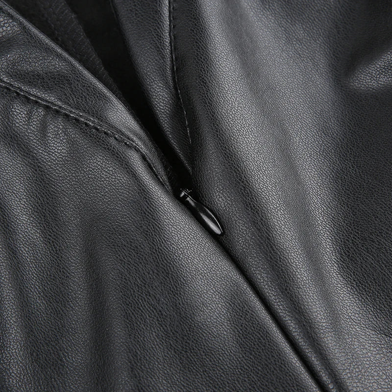 “Hot Lil Diva” Sexy Black Leather Long Sleeve Jumpsuit