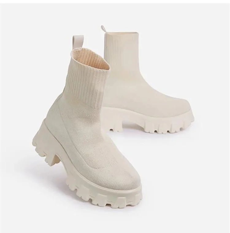 "Platform Dreamin" Women's Designer Slip On Knitted Platform Boots