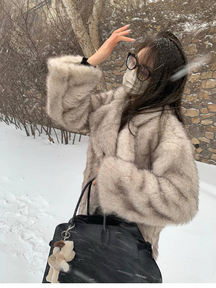 "Milan" Women's Designer Oversized Thick Fox Fur Coat