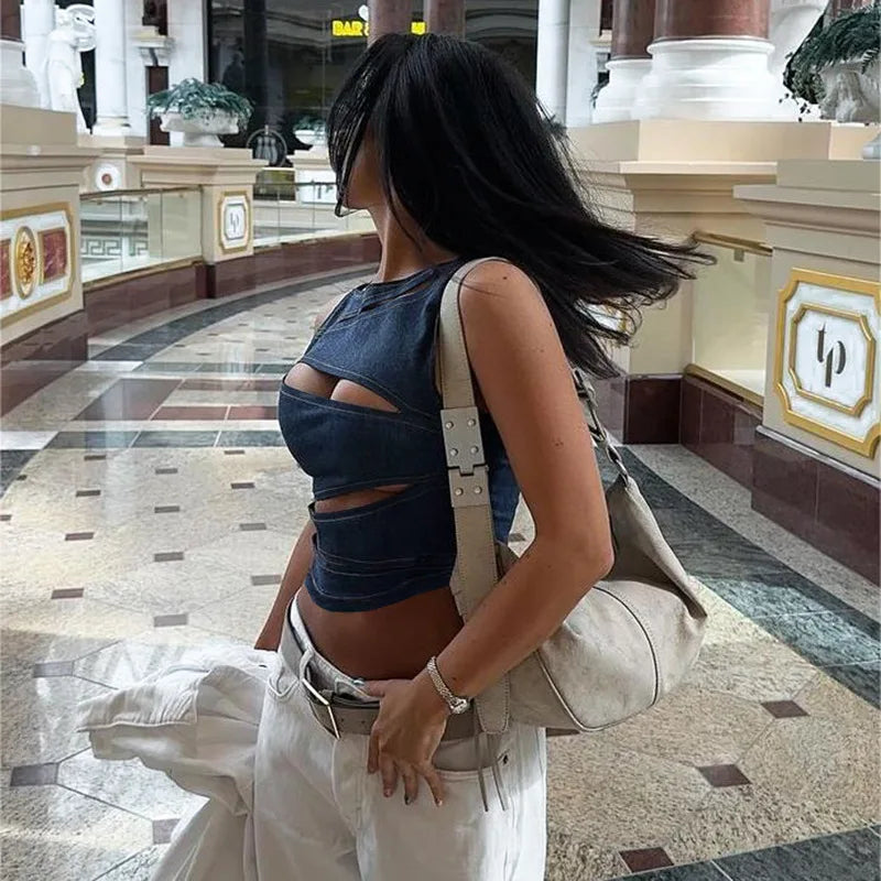 "Valley" Women's Sleeveless Round Neck Denim Vest