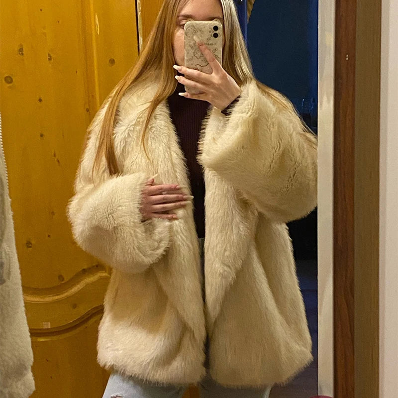 “Nepo Baby” Women’s Loose Oversized Fluffy Faux Fur Overcoat