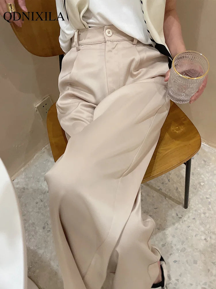 “Sway” Women’s Elegant High Waist Wide Leg Silk Pants