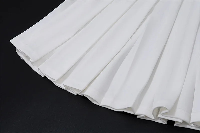 ”The Banks” Women’s White V Neck Pleated 2 Piece Outfit Set