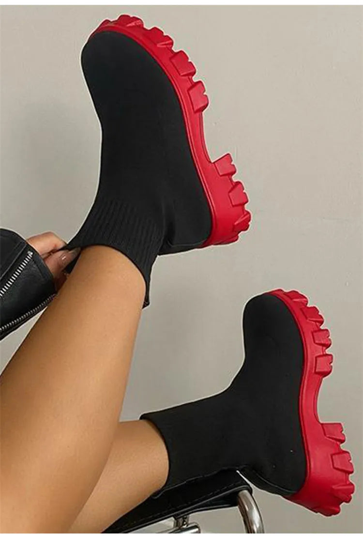 "Platform Dreamin" Women's Designer Slip On Knitted Platform Boots