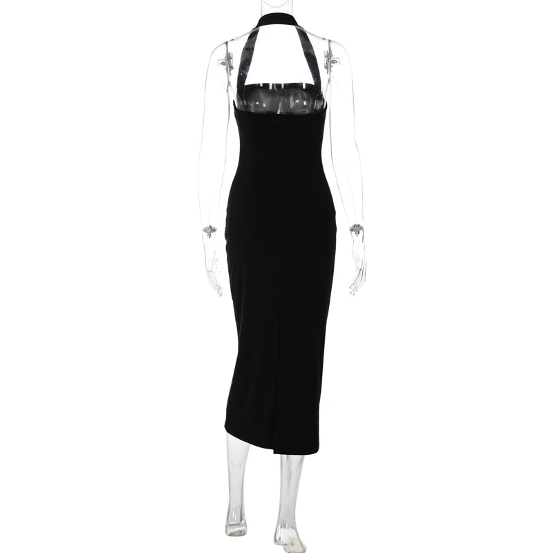 "Bossalina" Y2K Style Backless Bodycon Maxi Dress