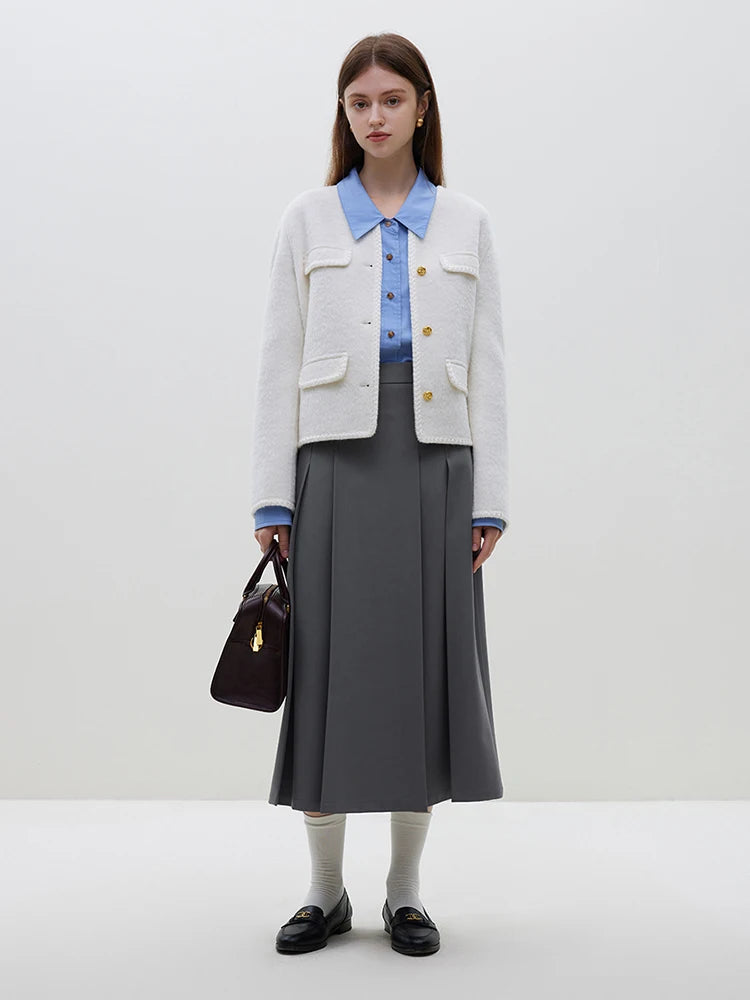 “Alpaca” Women’s Short Temperament Round Neck Wool Jacket