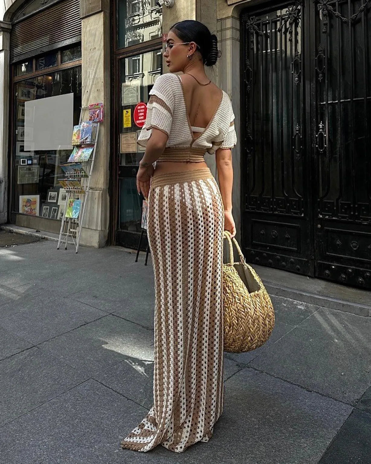 "Jolie" Knitted Striped 2 Piece Cropped Outfit Set