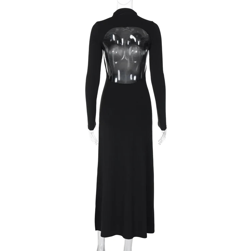 "Mystiq" Elegant Black Backless High Slit Maxi Dress