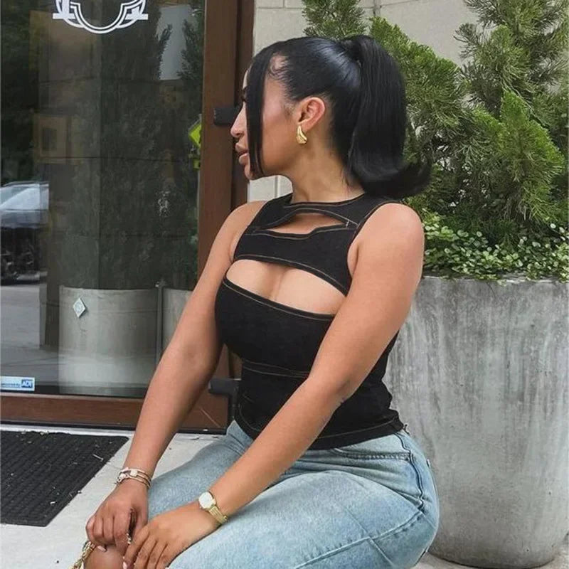 "Valley" Women's Sleeveless Round Neck Denim Vest