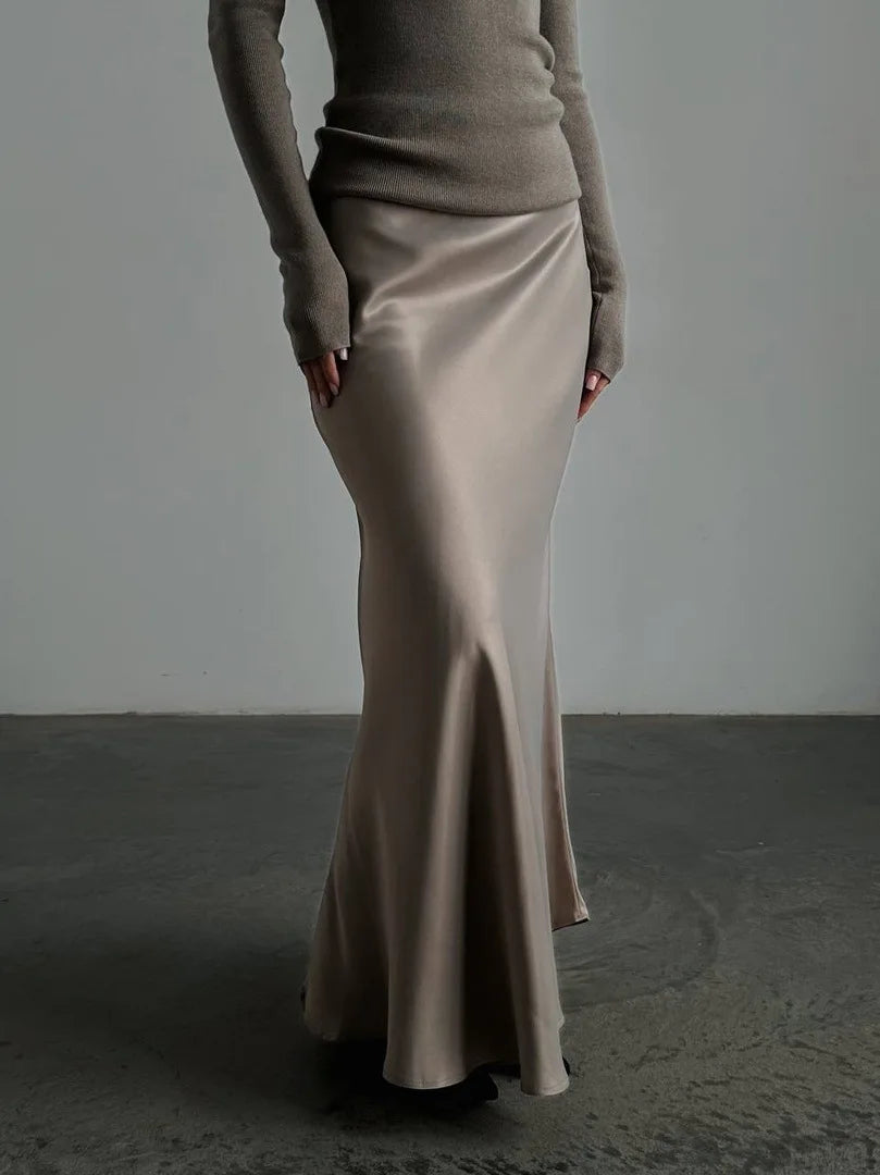 "Moda" Women's Satin High Waist Maxi Skirt